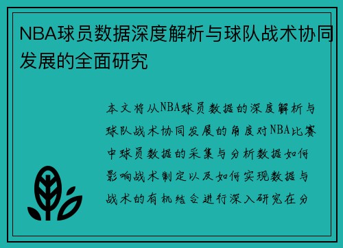 NBA球员数据深度解析与球队战术协同发展的全面研究